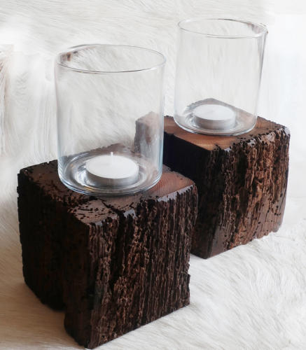 Windlicht mit Glas und Altholz